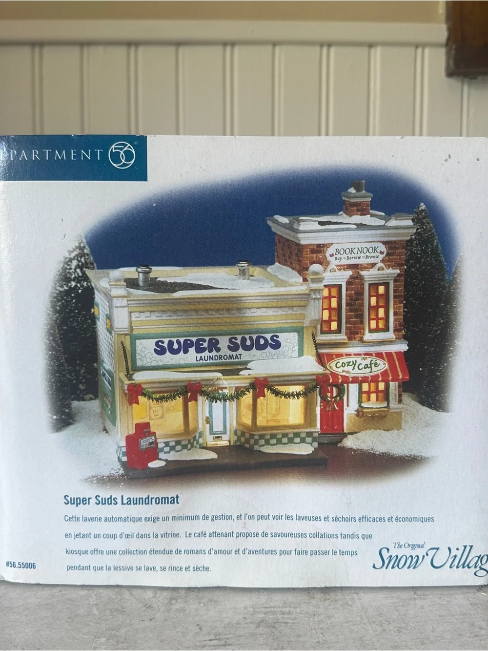 Department 56 Snow Village Super Suds Laundromat New EUC #55006 w Box & Light